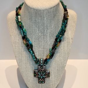 Vintage Sterling Silver and Turquoise Cross Necklace